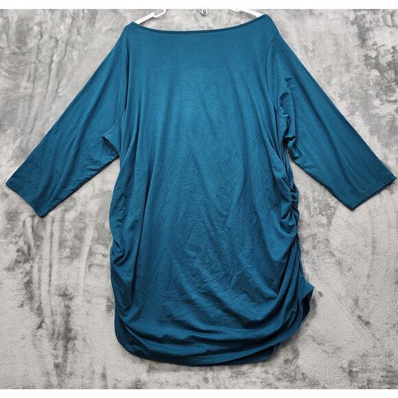 Lands End Top Womens 2X Blue Scoop Neck Crop Sleeve Side Ruched Tunic Casual - Picture 2 of 9